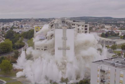 Démolition à l'explosif de la tour Albret